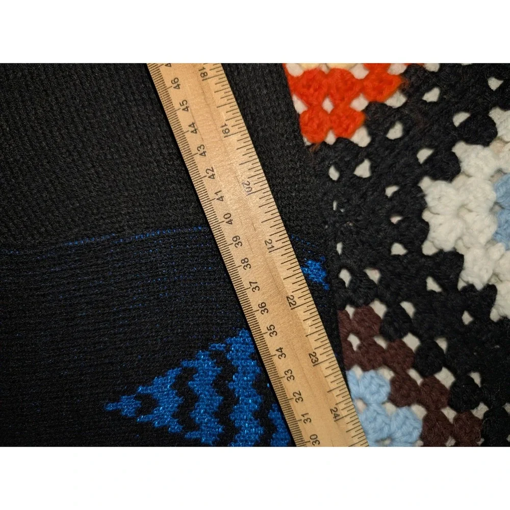 YarnWorks Sweater Blue Black Diamond Glitter Crewneck‎ Pullover Women's Large